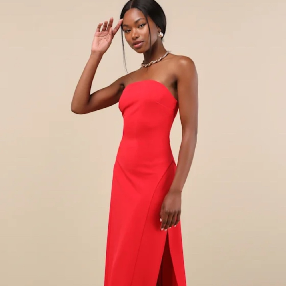 Lulus Famous Icon Red Strapless Column Maxi Dress - Size XS